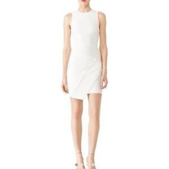 Cinq A Sept White Josie Asymmetrical Stitch Raw Seam Sleeveless Dress Size 4 - Picture 1 of 11